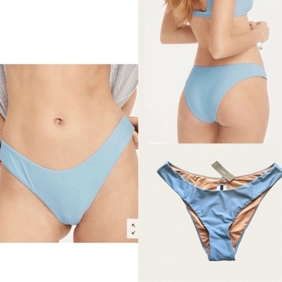 J. Crew Curved-Waist Cheeky Bikini Bottom - Blue Mist, Size Medium - Picture 1 of 8